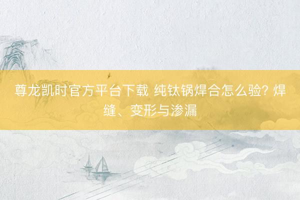 尊龙凯时官方平台下载 纯钛锅焊合怎么验? 焊缝、变形与渗漏