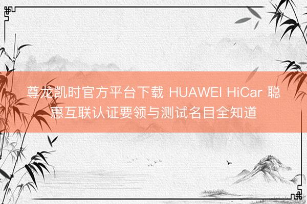 尊龙凯时官方平台下载 HUAWEI HiCar 聪惠互联认证要领与测试名目全知道