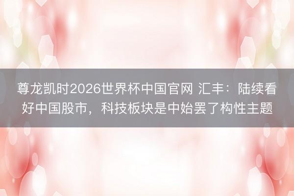 尊龙凯时2026世界杯中国官网 汇丰：陆续看好中国股市，科技板块是中始罢了构性主题