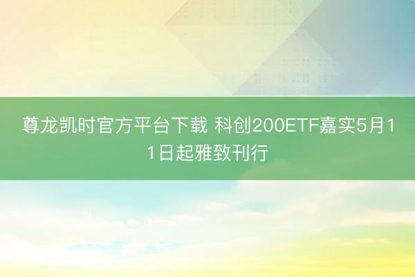 尊龙凯时官方平台下载 科创200ETF嘉实5月11日起雅致刊行